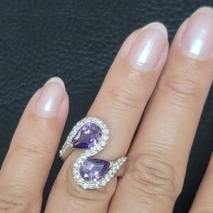 Sparkly Purple & Silver Toi et Moi Style Cocktail Statement Ring, Estate - Sz 5